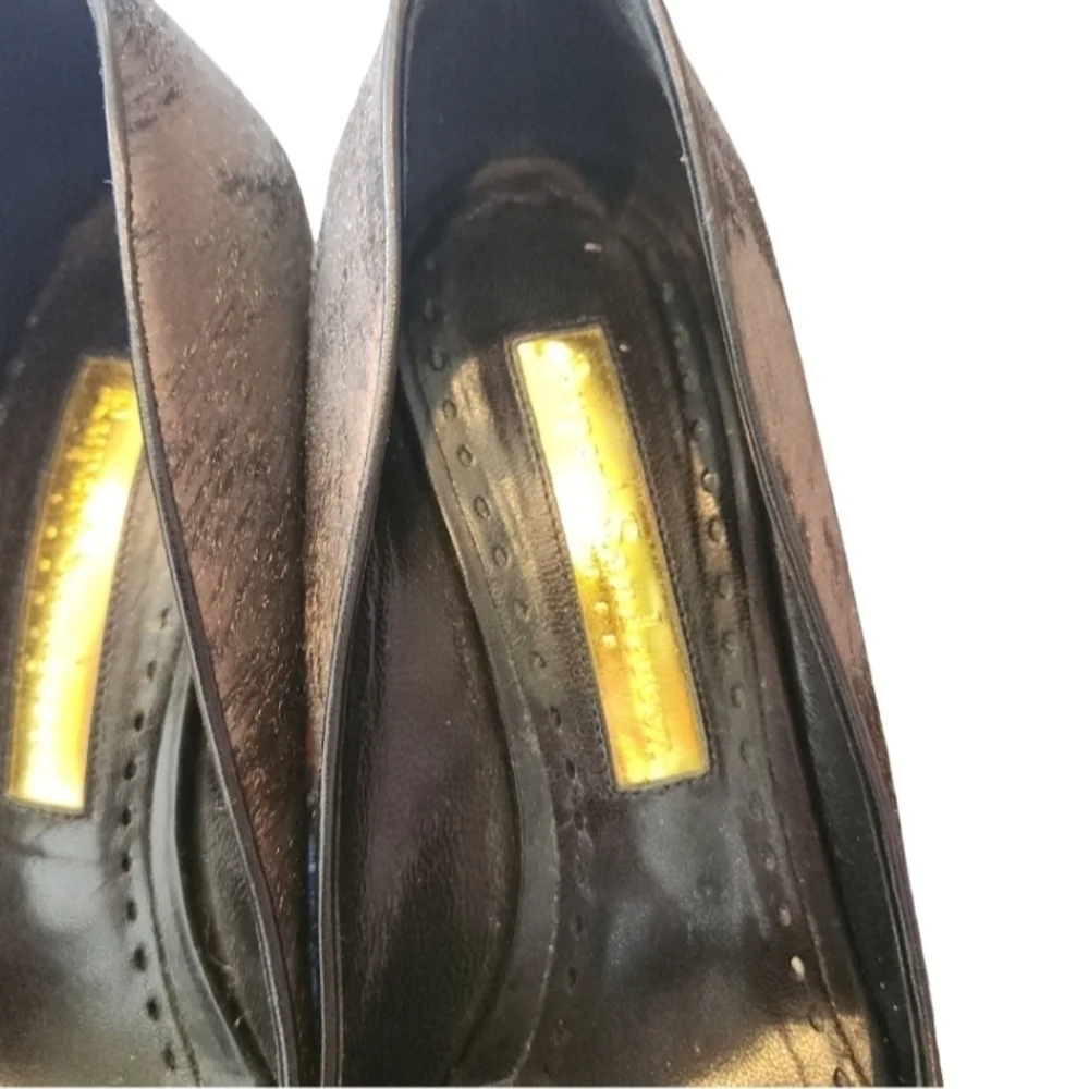 RUPERT SANDERSON Elegant Brown And Gold Calfskin Heels - Picture 6 of 7
